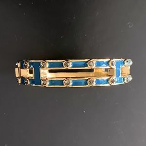 J.Crew Teal Green Enamel Gold tone Clamp Bangle Bracelet